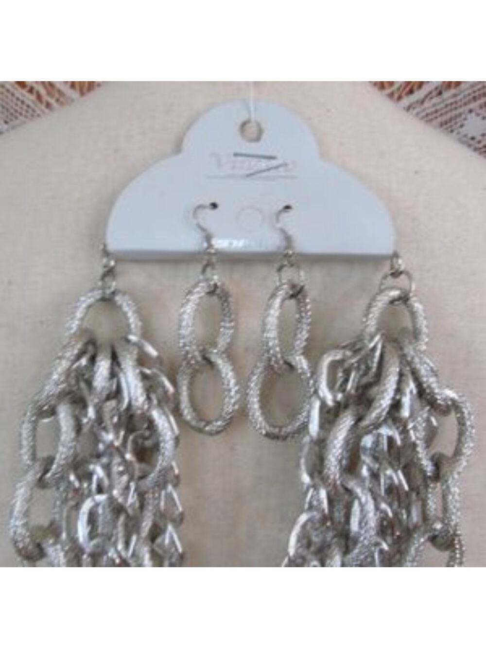 VINCERO Silver Tone Chains Necklace Matching Earrings Set Chain Link NWT Mr T